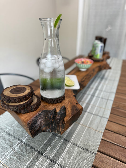 handcrafted charcuterie board with visible end grain and organic shape