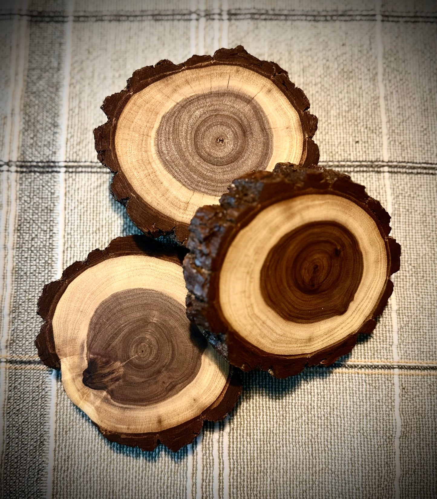 drink coasters with visible ring patterns, variety in shape and color