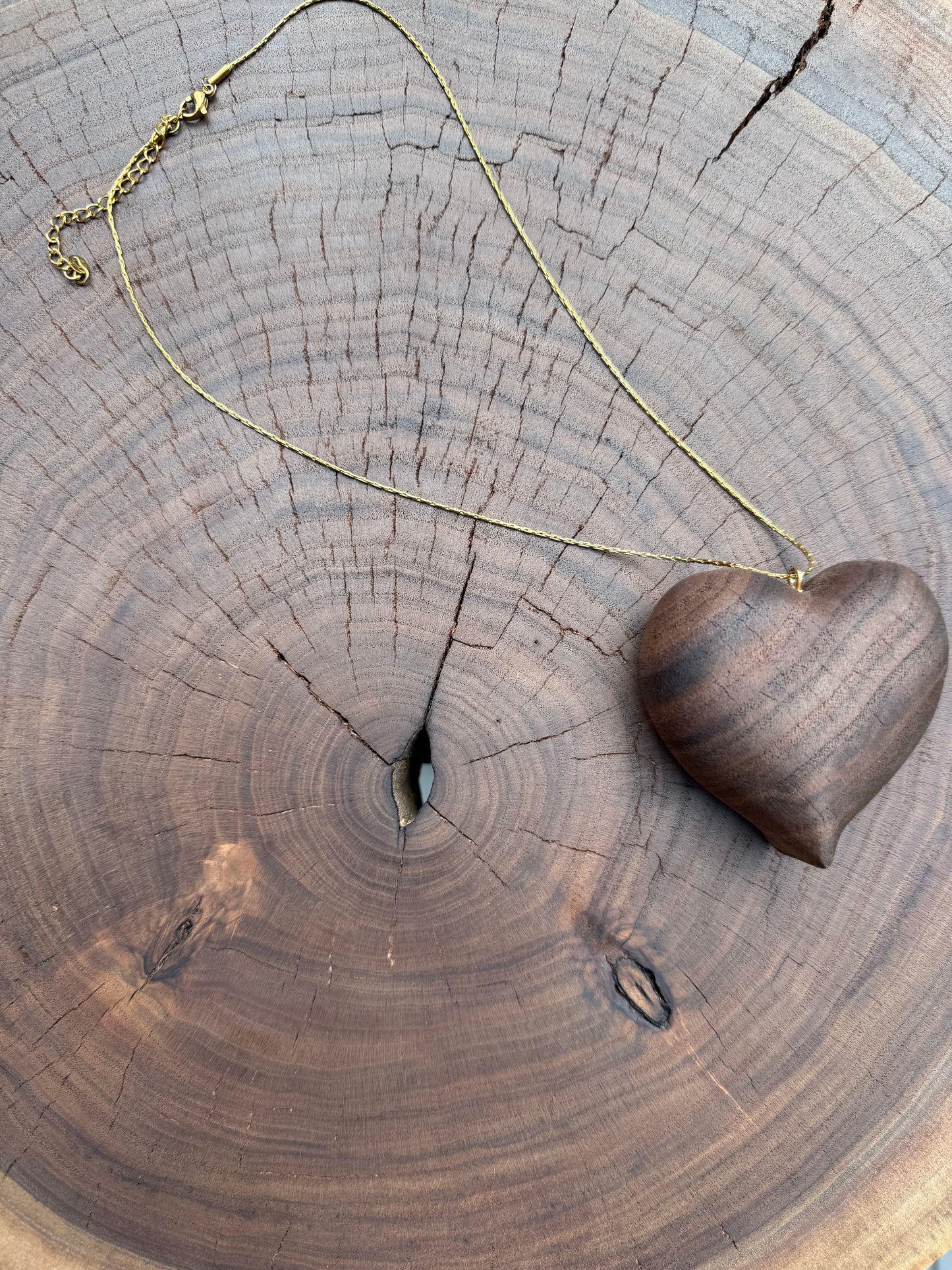 Hand-Carved Walnut Heart Necklace | Luxe Wood Pendant (2.5″)