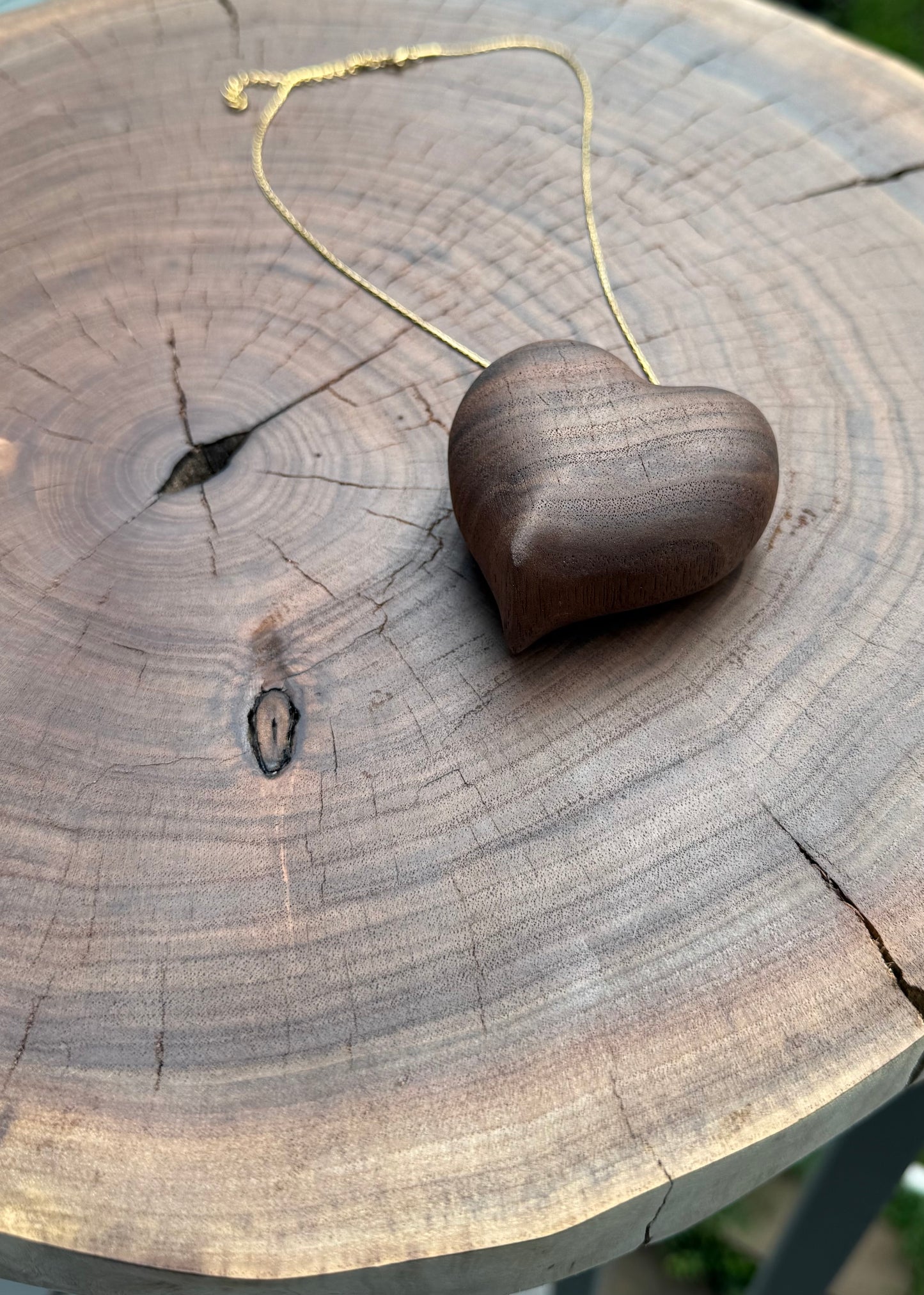 Hand-Carved Walnut Heart Necklace | Luxe Wood Pendant (2.5″)