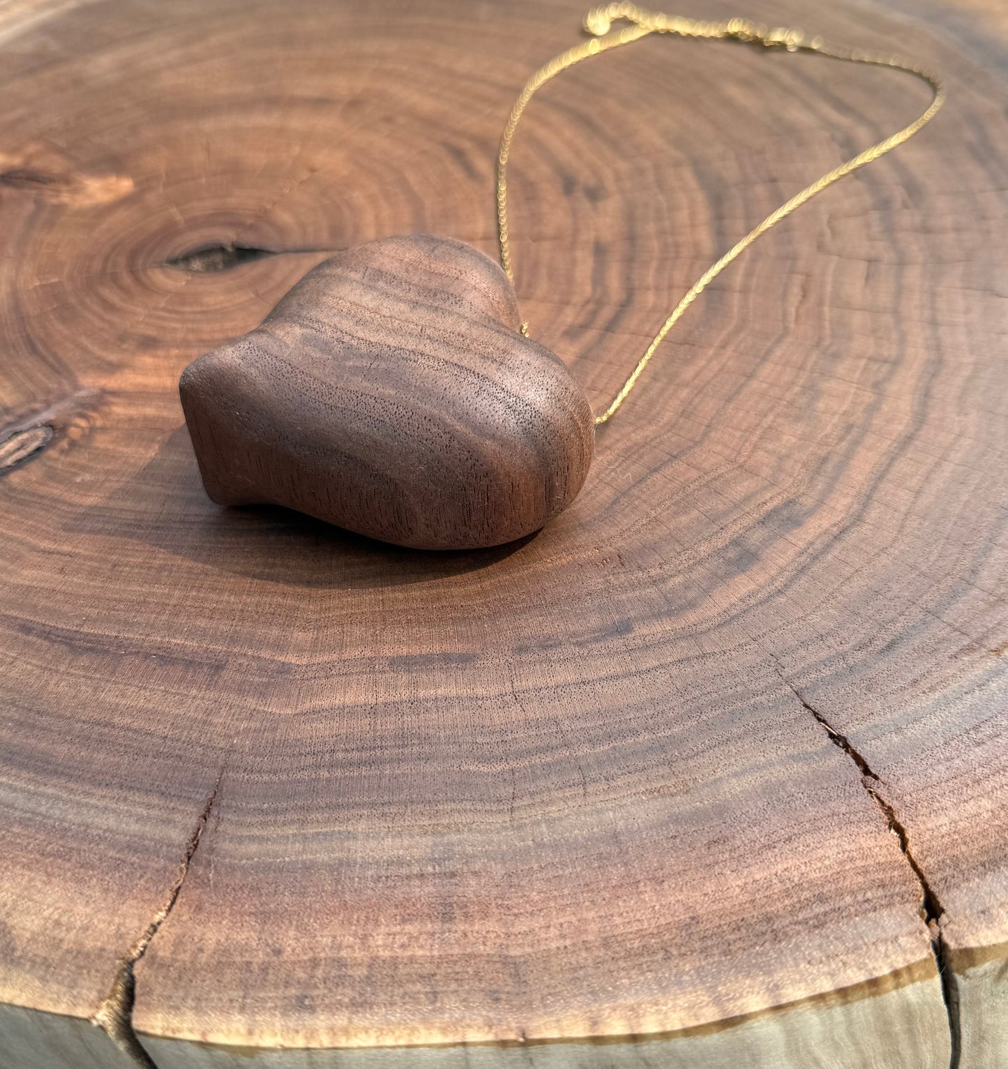 Hand-Carved Walnut Heart Necklace | Luxe Wood Pendant (2.5″)
