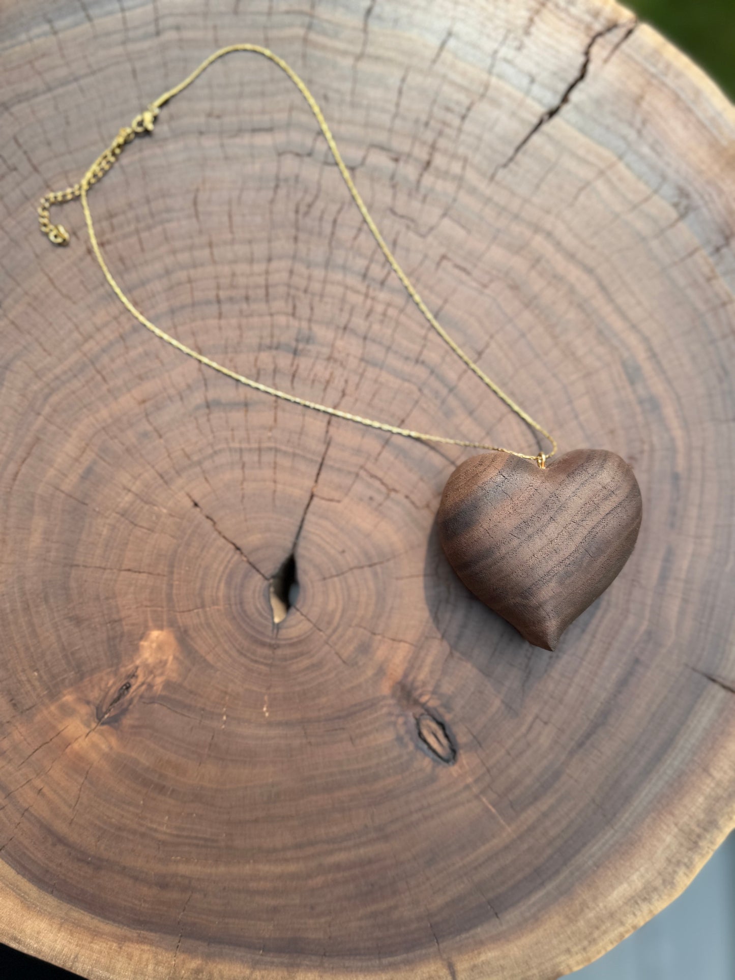 Hand-Carved Walnut Heart Necklace | Luxe Wood Pendant (2.5″)