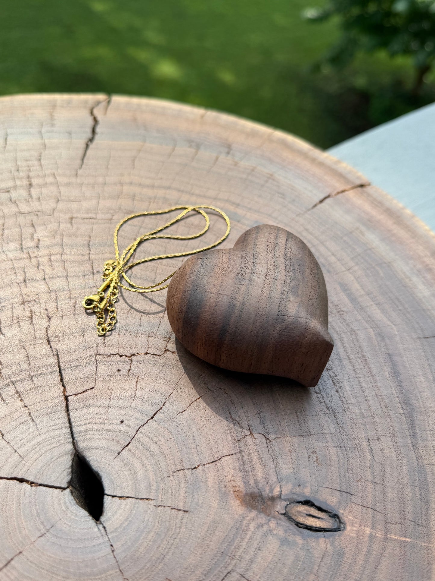 Hand-Carved Walnut Heart Necklace | Luxe Wood Pendant (2.5″)
