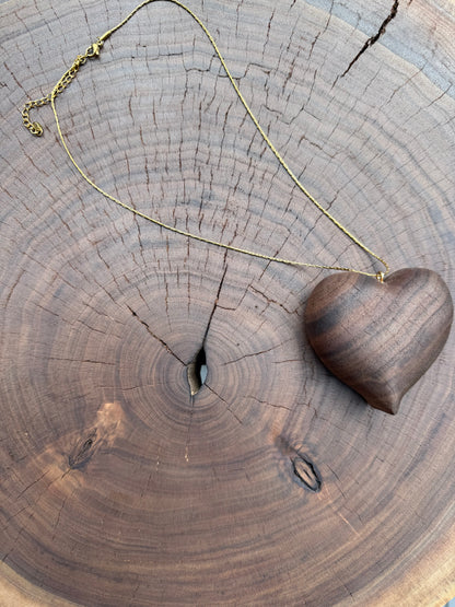 Hand-Carved Walnut Heart Necklace | Luxe Wood Pendant (2.5″)