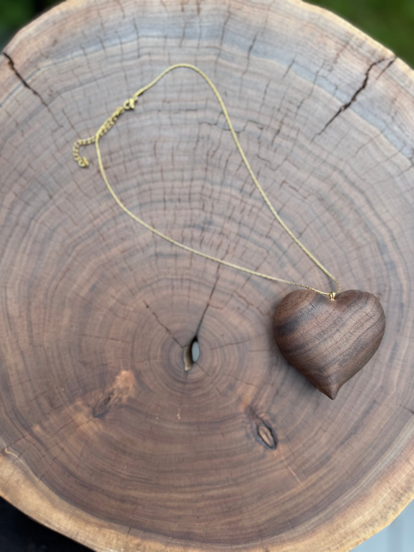 Hand-Carved Walnut Heart Necklace | Luxe Wood Pendant (2.5″)