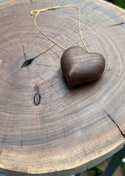 Hand-Carved Walnut Heart Necklace | Luxe Wood Pendant (2.5″)